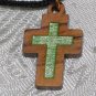 Olive Wood Inlay Cut Out Cross Pendant Necklace