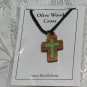 Olive Wood Inlay Cut Out Cross Pendant Necklace