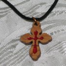 Olive Wood Inlay Budded Cross Pendant Necklace