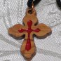 Olive Wood Inlay Budded Cross Pendant Necklace