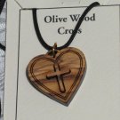 Double Layered Heart Cross Olive Wood Pendant Necklace