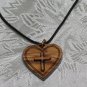 Double Layered Heart Cross Olive Wood Pendant Necklace