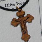 Double Layered Cross Olive Wood Jesus Pendant Necklace