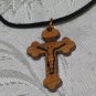 Double Layered Cross Olive Wood Jesus Pendant Necklace