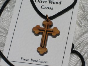 Double Layered Cross Olive Wood Pendant Necklace