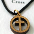 Olive Wood Cross In Circle Pendant Necklace