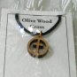 Olive Wood Cross In Circle Pendant Necklace