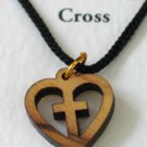 Olive Wood Heart Cross Pendant Necklace