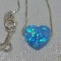 Petite Blue Opal Heart Necklace and 925 Silver Chain