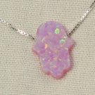 Pink Opal Hamsa Necklace with Silver Chain