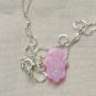 Pink Opal Hamsa Necklace with Silver Chain