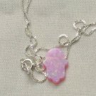 Petite Pink Opal Hamsa Necklace and 925 Silver Chain