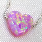 Petite Pink Heart Opal Necklace with 925 Silver Chain