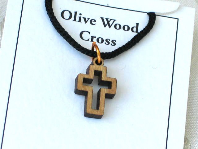 Olive Wood 'Cut Out' Cross Pendant Necklace