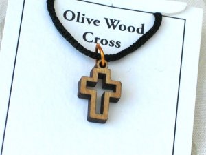 Olive Wood 'Cut Out' Cross Pendant Necklace