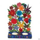 Emanuel Painted Metal Lazer Cut Shabbat Candlesticks - Flowers CLC2