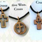12 Olive Wood Mixed Cross Pendants Necklace
