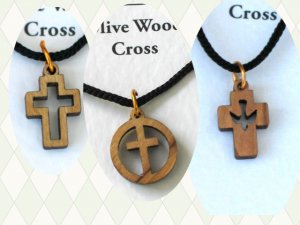 12 Olive Wood Mixed Cross Pendants Necklace