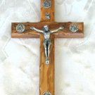 Olive Wood 8 Inch Wall Cross Crucifix + Gospel Icons