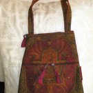 Hamsa Burgundy/ Gold Hippy Shoulder Tapered Bag W/ Zipper