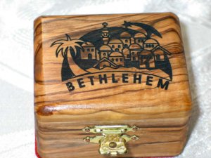 Jewelry Box Olive Wood Keepsake  Bethlehem Laser