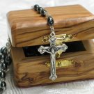 Bethlehem Hematite & Pewter Rosary and Olive Wood Box
