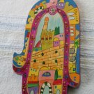 Wood Hamsa Emanuel Hand Painted Wall Decor  'Jerusalem Walls'