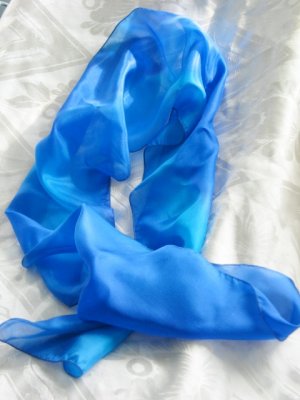 Yair Emanuel Silk Blue Scarf With Blue Tint