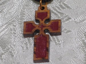 20  Pcs Olive Wood Inlay Cross Pendant Necklace