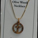 Olive Wood Cross In Circle Pendant Necklace With Gold Chain