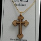Double Layered Eastern Cross Olive Wood Pendant Necklace With Gold Chain