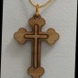 Double Layered Eastern Cross Olive Wood Pendant Necklace With Gold Chain