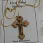 Double Layered Eastern Cross Olive Wood Pendant Necklace With Gold Chain