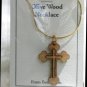 Double Layered Eastern Cross Olive Wood Pendant Necklace With Gold Chain