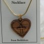 Double Layered Heart Cross Olive Wood Pendant Necklace With Gold Chain