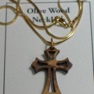 Olive Wood 'Eastern' Cross Pendant Necklace With Gold Chain