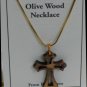 Olive Wood 'Eastern' Cross Pendant Necklace With Gold Chain