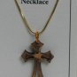 Olive Wood 'Eastern' Cross Pendant Necklace With Gold Chain