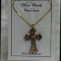 Olive Wood 'Eastern' Cross Pendant Necklace With Gold Chain