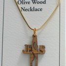 Olive Wood 'Jesus' Pendant Necklace With Gold Chain