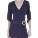 Navy Mock Wrap Blouse Top (Plus)