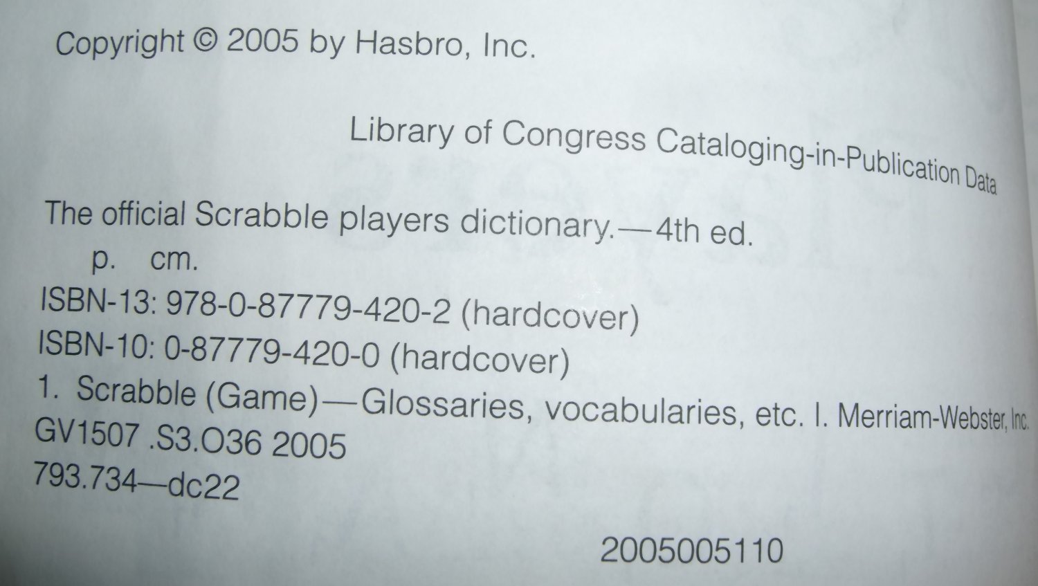 Scrabble Players Dictionary Words Merriam Webster Hasbro 2005
