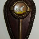 TERRIER DOG Reverse Painted Glass Shoe Saddle Clip Wood Brass Vintage Antique