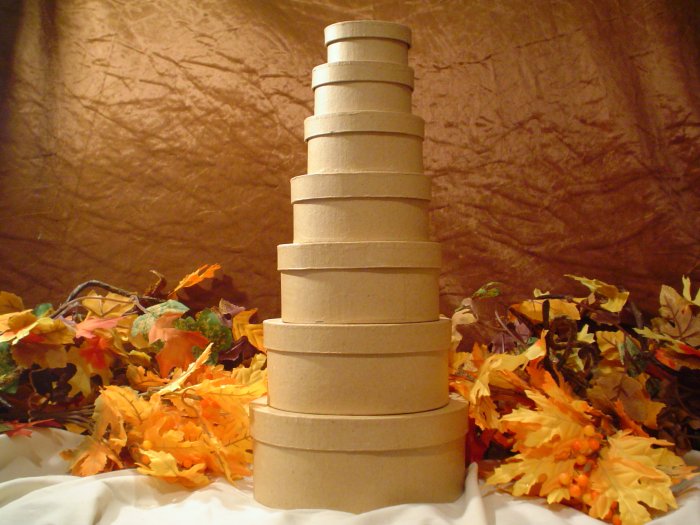 Set of Seven Paper Mache Oval Stacking Boxes