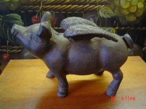 Cast Iron Flying Pig Door Stop
