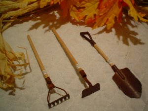 Three Sets Mini Rusty Metal Doll Garden Tools