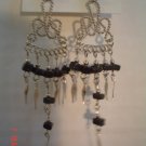 Peruvian Jewelry Alpaca Silver and Black Casajo Stone Chandeleir Earrings