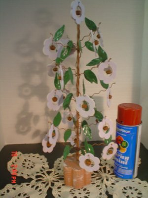 Primitive Spring Blue Flower and Rusty Bell Jingle Tree