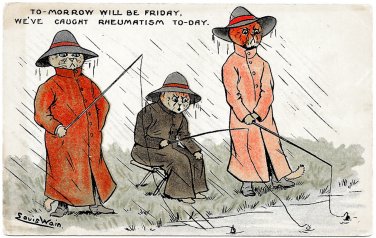 Louis Wain Cats Postcard To-morrow Will Be Friday We&acirc;��ve Caught Rheumatism To-Day circa 1907