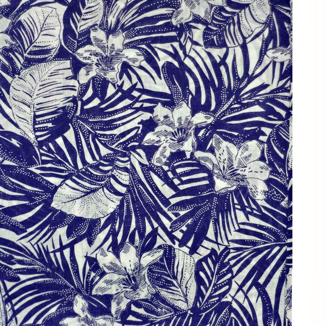 White with Purple Tropical Print Cotton Blend Fabric 58